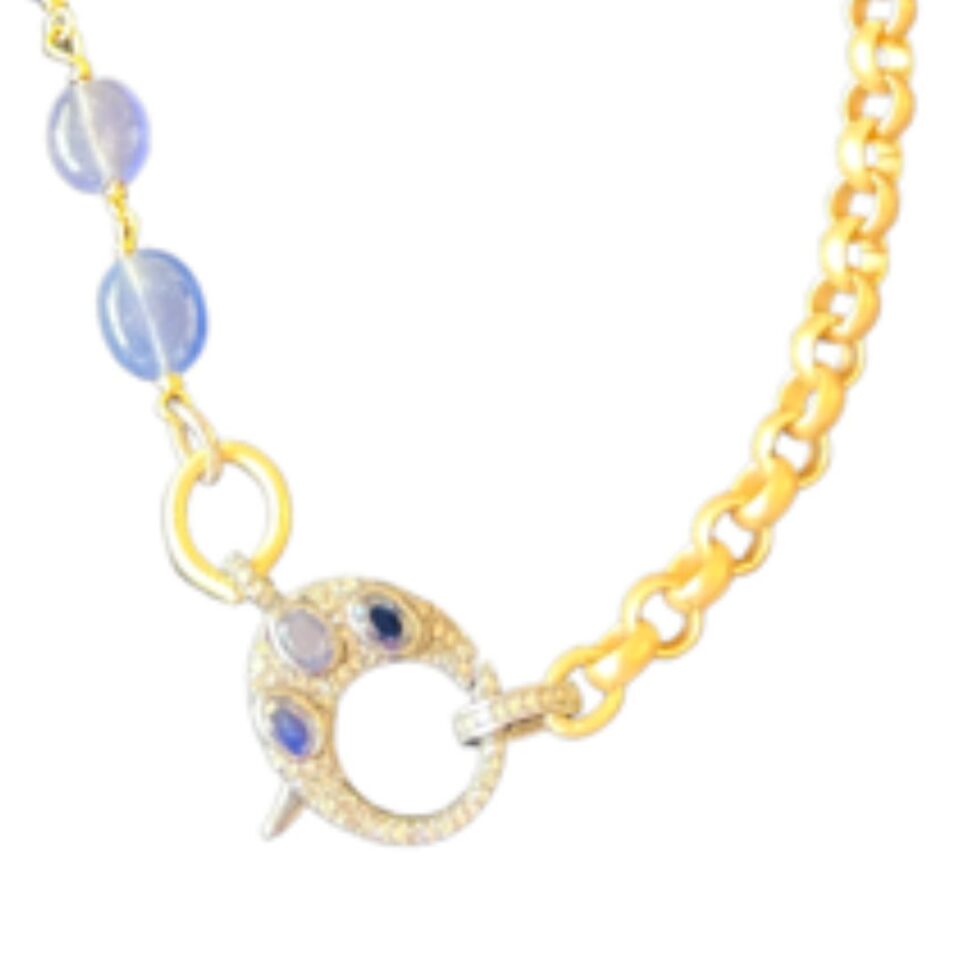 14K yellow gold rolo 11” inch and blue agate cabochon