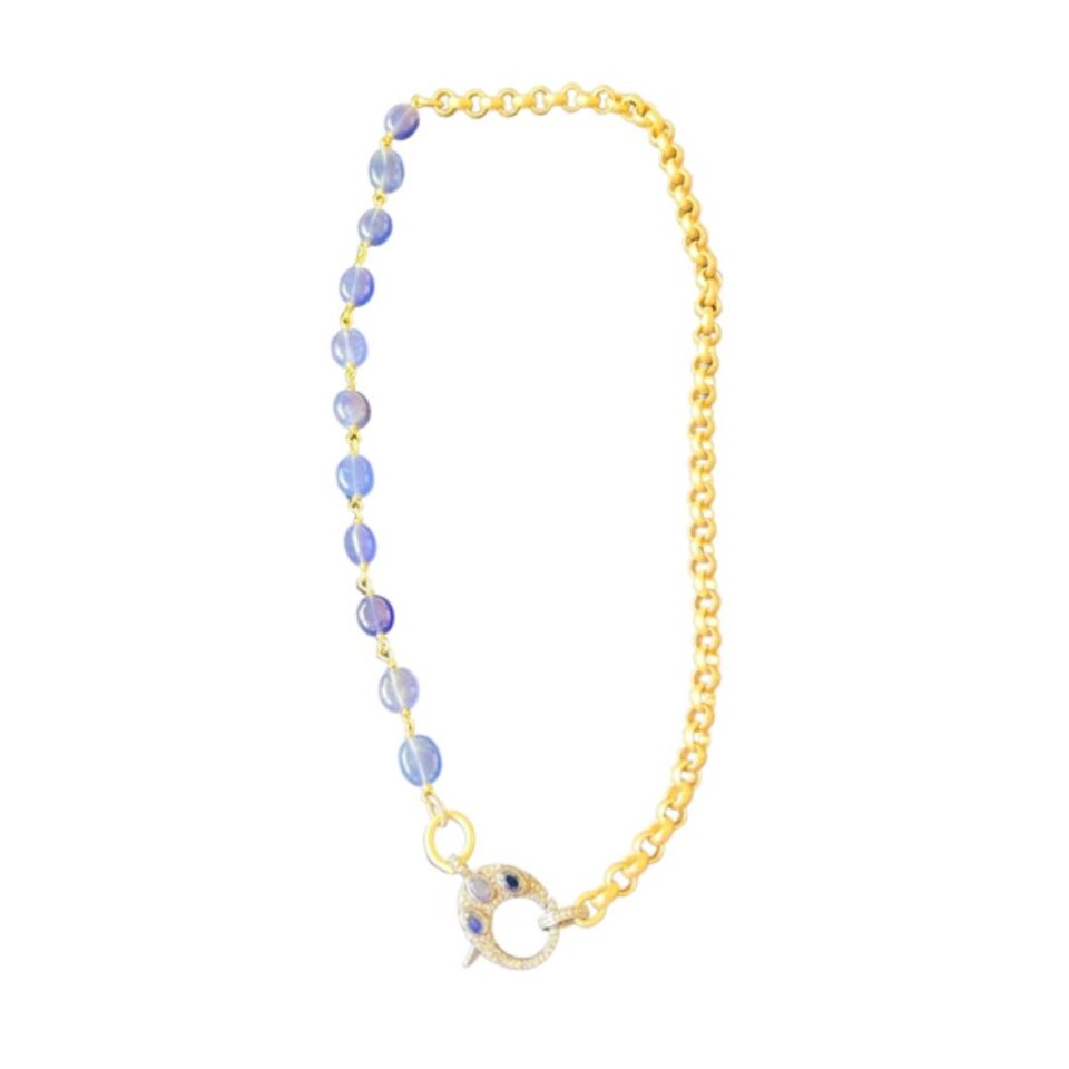 14K yellow gold rolo 11” inch and blue agate cabochon