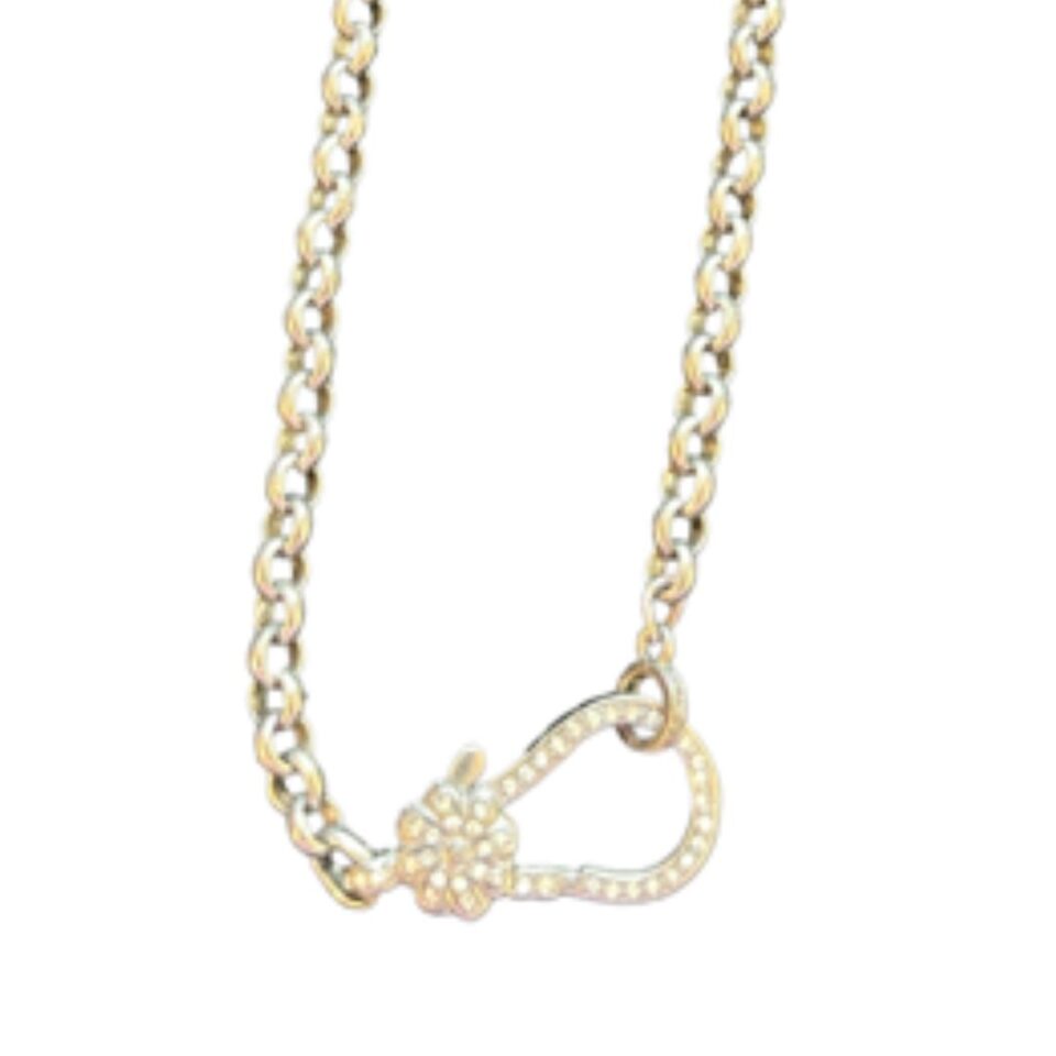 Oxi silver 19” inch rolo chain with flower diamond clasp Price $198